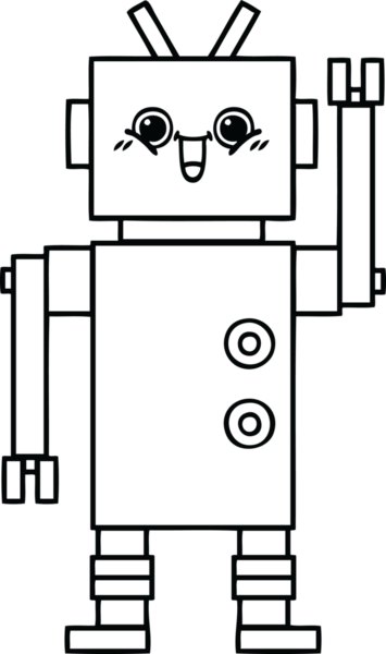 Bir insan tarafından çizilmiş mutlu bir robotun çizgi çizimi