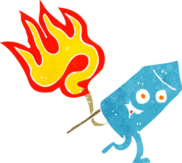 Bir insan tarafından çizilmiş komik bir havai fişek karakteri.