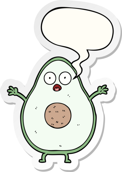 Bir insan tarafından çizilmiş konuşma kabarcığı etiketli bir avokado.