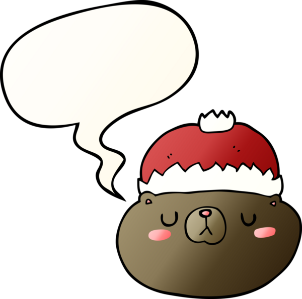 Karikatür Noel Ayısı, konuşma baloncuğuyla bir insan tarafından çizilmiş yumuşak bir gradyan tarzıyla