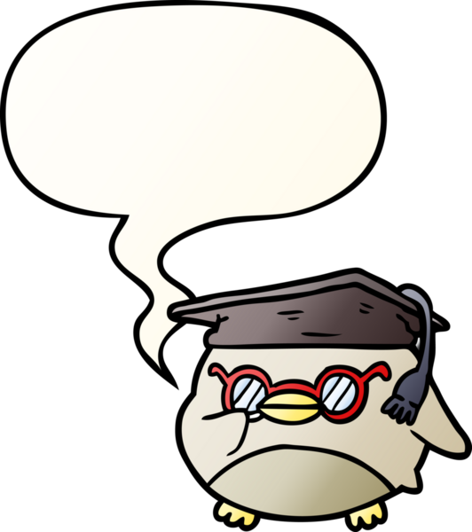 bir insan tarafından çizilmiş düzgün eğimli konuşma baloncuğu olan akıllı baykuş.