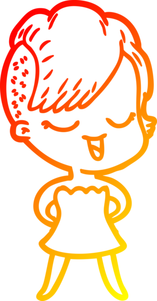 Bir insan tarafından çizilmiş kokteyl elbisesi içinde mutlu bir çizgi film kızı çizimi