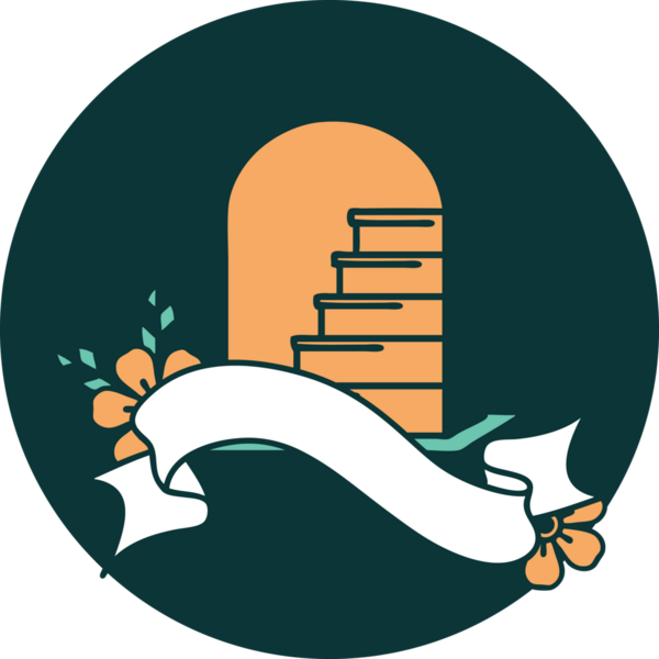 Bir insan tarafından çizilmiş mezar taşı pankartıyla dövme biçimi simgesi