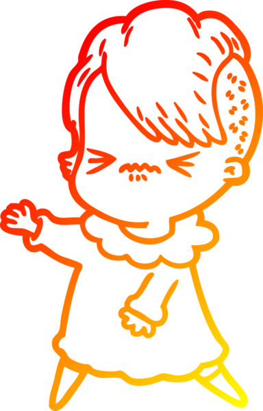 Bir insan tarafından çizilmiş, kızgın bir hipster kızın çizgi çizimi.