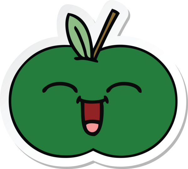 Bir insan tarafından çizilmiş tatlı, sulu bir elmanın çıkartması.