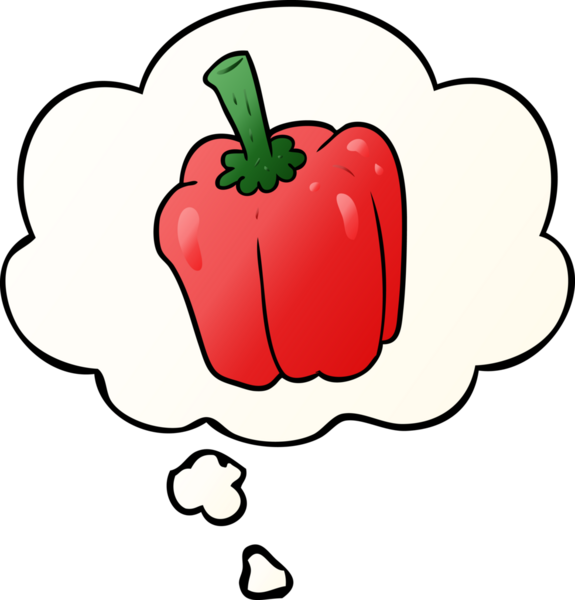 Düşünce baloncuğu olan karikatür biberi bir insan tarafından çizilmiş.