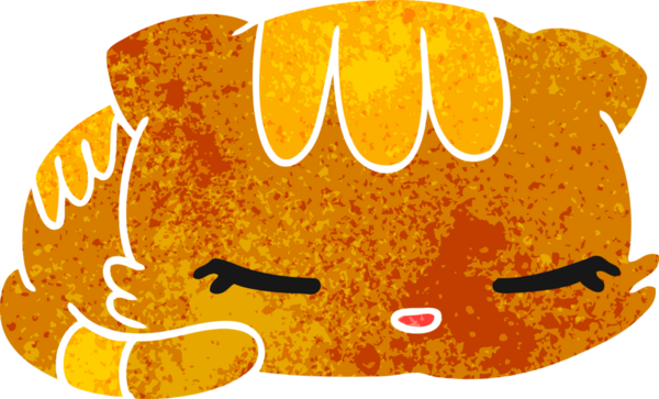 Retro çizgi film çizimi: kawaii tatlı uyuyan kedi bir insan tarafından çizilmiş.