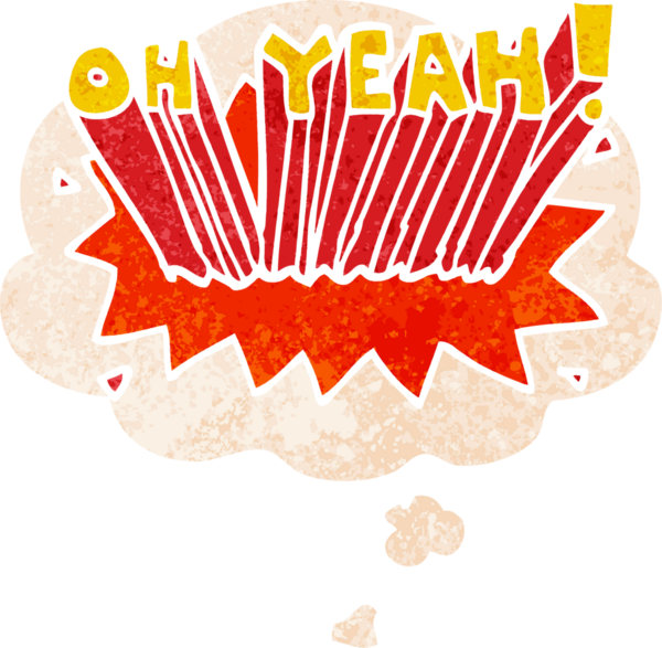 Çizgi film metni. Evet! Düşünce baloncuğu ile grunge sıkıntı retro dokuma tarzı bir insan tarafından çizilmiş