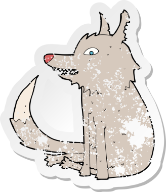 Bir insan tarafından çizilmiş bir kurt çizgi filminin gerilimli etiketi