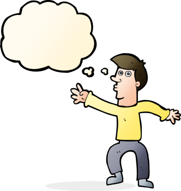 Bir insan tarafından çizilmiş düşünce baloncuğuyla adama ulaşan çizgi film