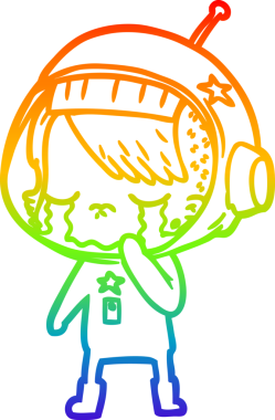 Gökkuşağı gradyan çizgi çizimi bir insan tarafından çizilmiş ağlayan astronot kız