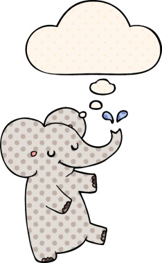 Çizgi roman tarzında bir insan tarafından çizilmiş düşünce balonlu çizgi film fili.