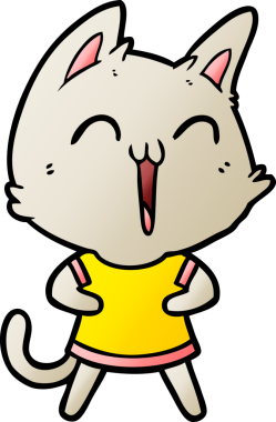 Bir insan tarafından çizilmiş mutlu çizgi film kedisi.