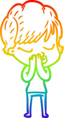 Gökkuşağı gradyan çizgi çizimi bir insan tarafından çizilmiş gözleri olan bir karikatür kadın