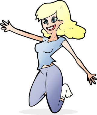 Bir insan tarafından çizilmiş çizgi film atlayan kadın.