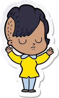 Bir insan tarafından çizilmiş bir karikatür kadının çıkartması.