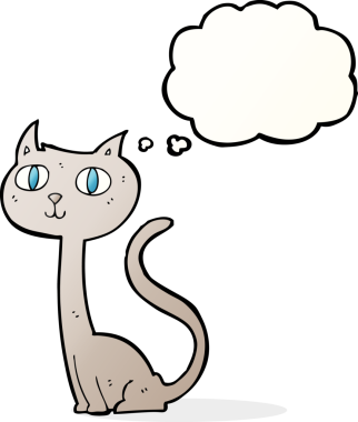 Bir insan tarafından çizilmiş düşünce kabarcığı olan çizgi film kedisi.