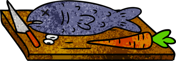 İnsan eliyle çizilmiş bir karikatür, yemek doğrama tahtası.