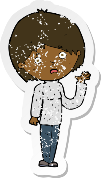 Bir insan tarafından çizilmiş endişeli bir karikatürün gerilimli çıkartması.