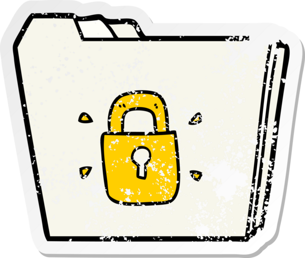 Bir insan tarafından çizilmiş, karikatür kilitli dosyaların sıkıntılı etiketi