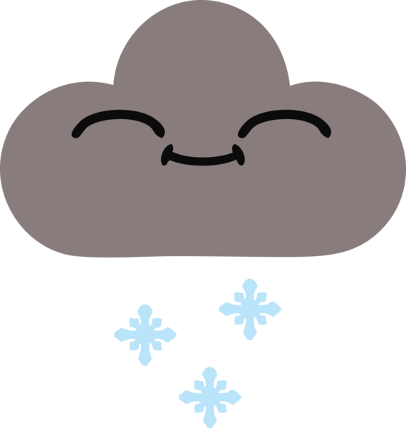 Bir insan tarafından çizilmiş mutlu bir kar bulutunun düz renkli retro karikatürü