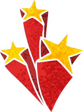 Bir insan tarafından çizilmiş retro illüstrasyon tarzı tuhaf çizgi film yıldızları