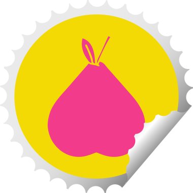 Bir insan tarafından çizilmiş yeşil bir armutun dairesel kabuk soyma etiketi.