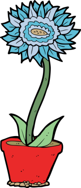 Bir insan tarafından kabın içinde çizilmiş karikatür çiçeği