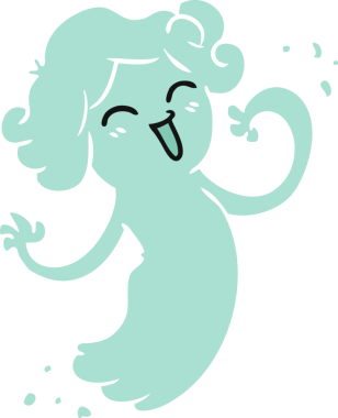 Bir insan tarafından çizilmiş mutlu pembe bir hayaletin el çizimi karikatürü.