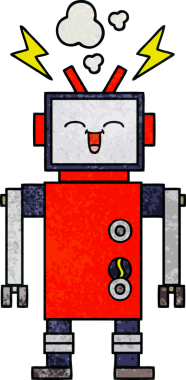 Bir insan tarafından çizilmiş bir robotun retro grunge dokusu