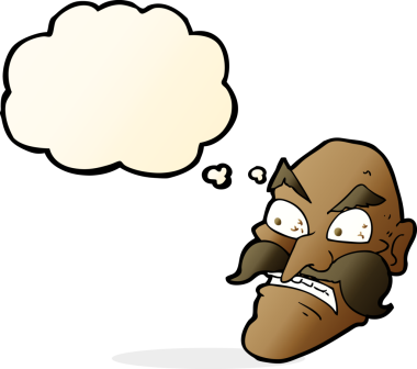 Bir insan tarafından çizilmiş düşünce baloncuğu olan kızgın yaşlı bir adam.