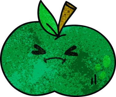 Bir insan tarafından çizilmiş tuhaf bir çizgi film elması.