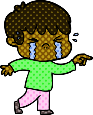 Bir insan tarafından çizilmiş ağlayan çizgi film çocuğu.