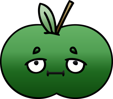 Bir insan tarafından çizilmiş sulu bir elmanın gölgeli çizgi filmi.