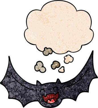 Düşünce baloncuklu karikatür yarasası insan tarafından çizilmiş grunge desen tarzı.