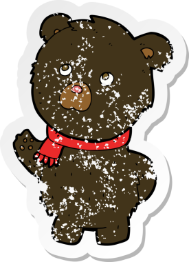 Bir insan tarafından çizilmiş şirin siyah ayının gerilmiş çıkartması.