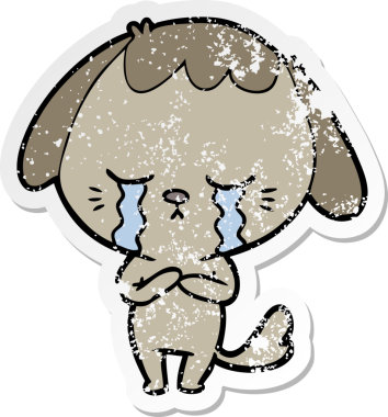 Bir insan tarafından çizilmiş ağlayan bir köpeğin sıkıntılı çıkartması.