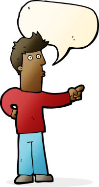 Bir insan tarafından çizilmiş bir konuşma balonuyla işaret eden tuhaf bir adam.