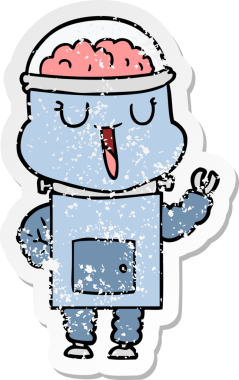 Bir insan tarafından çizilmiş mutlu çizgi film robotunun sıkıntılı çıkartması.