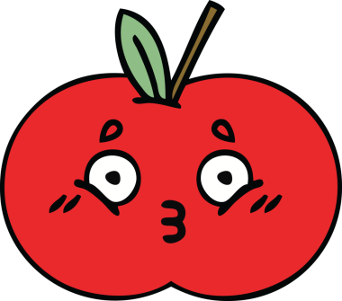 Bir insan tarafından çizilmiş kırmızı elma karikatürü.