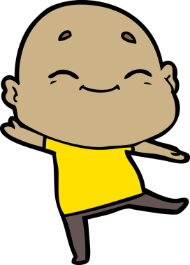 Bir insan tarafından çizilmiş mutlu kel adam çizgi filmi.