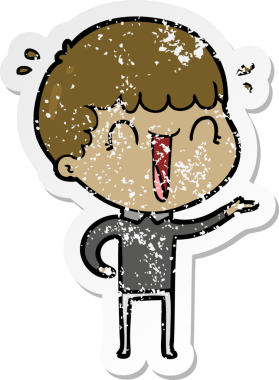 Bir insan tarafından çizilmiş gülen bir karikatürcünün sıkıntılı çıkartması.