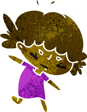 Bir insan tarafından çizilmiş sevimli bir kawai kızının eski çizgi film çizimi.