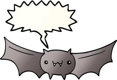 Bir insan tarafından çizilmiş, konuşma baloncuklu çizgi vampir yarasa.