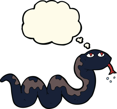 Bir insan tarafından çizilmiş düşünce baloncuklu çizgi film yılanı.