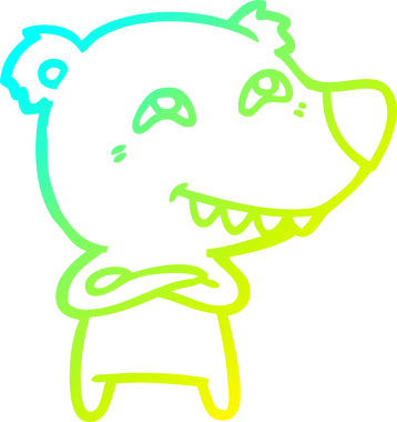 Bir insan tarafından çizilmiş dişleri gösteren çizgi film ayısının soğuk gradyan çizimi