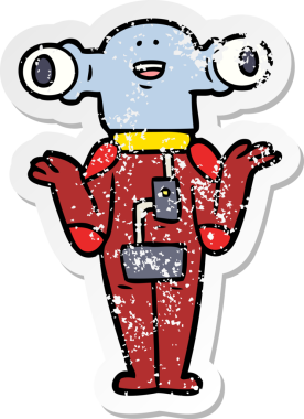 Bir insan tarafından çizilmiş dost canlısı uzaylı çizgi filminin sıkıntılı çıkartması.