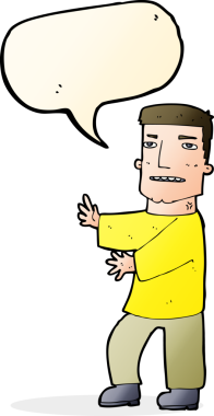 Bir insan tarafından çizilmiş konuşma balonuyla hareket eden karikatür adamı.