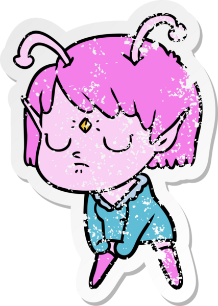 Bir insan tarafından çizilmiş uzaylı bir kızın sıkıntılı çıkartması.