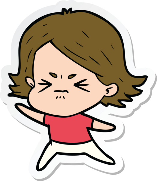 Bir insan tarafından çizilmiş kızgın bir kızın çıkartması.